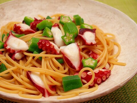 和えるだけ！昆布茶で簡単タコとオクラの和風パスタ